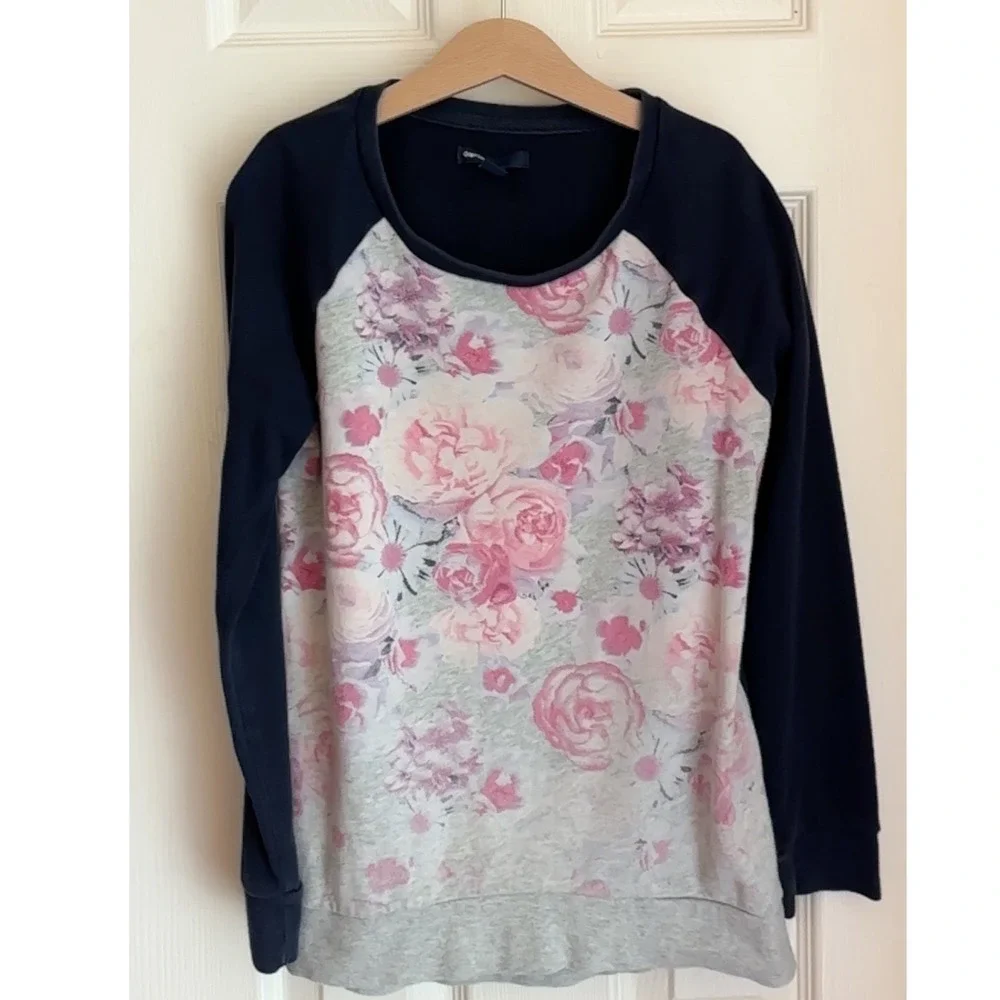 Gap Kids Floral Print Navy Blue Long Sleeve Top Girls‎ Size L(10)